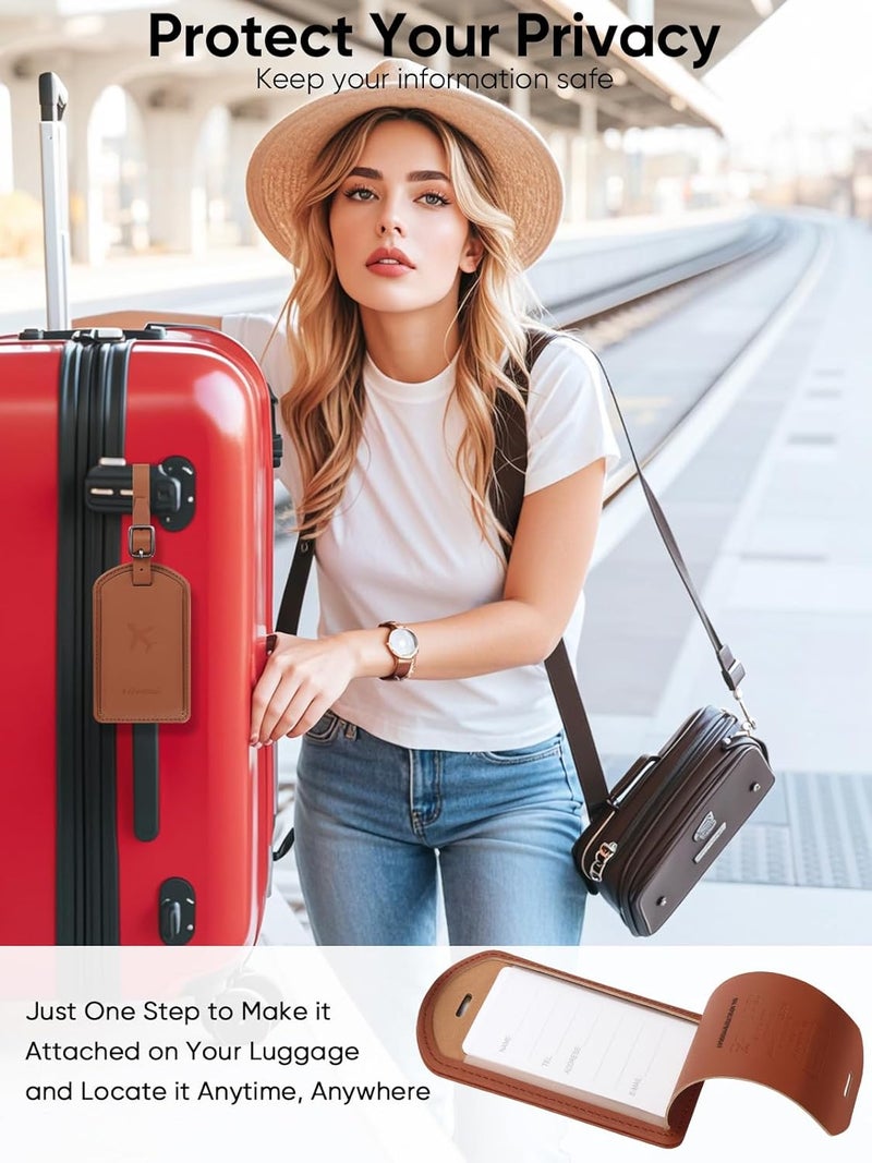LifeChé Luggage Tags Built-in Anti-Loss Tracker, Luxury Leather Luggage Tags for Suitcase, Travel Bags, Backpacks, Travel Organizer for Lost Baggage Prevention (Brown*2 Pack) - Image 4